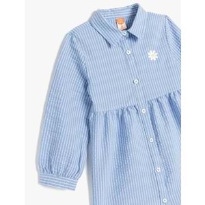 Kız Bebek Gömlek Yaka Uzun Kollu Nakış Detaylı Çizgili Elbise 5SMG80069AW - KOTON - MAVİ - 4-5 YAŞ