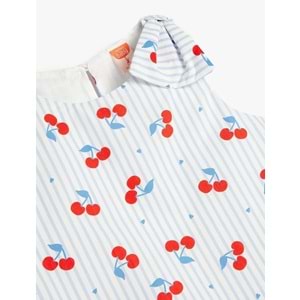 Kız Bebek Kiraz Desenli Fiyonk Detaylı Kolsuz Pamuklu Elbise 5SMG80067AW - KOTON - MAVİ - 24-36 AY