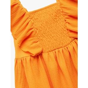 Kız Bebek Giyim Kalın Askılı Fırfırlı Gipe Detaylı Dokulu Elbise 5SMG80008AK - KOTON - TURUNCU - 9-12 AY
