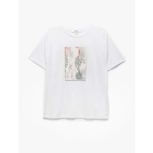 Kısa Kollu Bisiklet Yaka Baskılı Tişört 5SAK50118EK