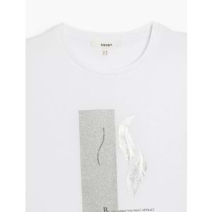 Bisiklet Yaka Kısa Kollu Simli Metalik Baskılı Tişört 5SAK50120EK