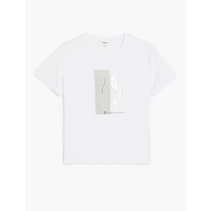 Bisiklet Yaka Kısa Kollu Simli Metalik Baskılı Tişört 5SAK50120EK