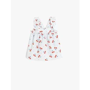 Kız Bebek Kare Yaka Fırfır Detaylı Kiraz Baskılı Pamuklu Bluz 5SMG60014AW - KOTON - MAVİ - 24-36 AY