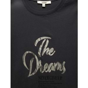 Pamuklu Kısa Kollu Bisiklet Yaka Baskılı Kadın Tişört 5SAK50121EK