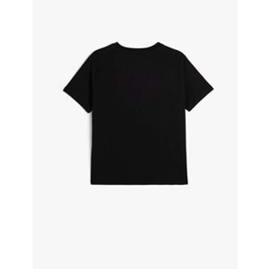 Bisiklet Yaka Kısa Kollu Pamuklu Baskılı Tişört 5SAK50179EK - KOTON - SİYAH - S