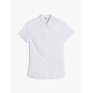 Slim Fit Klasik Yaka Kısa Kollu Gömlek 5SAK60036UW - KOTON - BEYAZ - 42