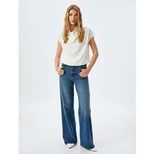 Kolsuz Dökümlü Degaje Yaka Viskon Bluz 5SAK60091UW - KOTON - BEYAZ - 36