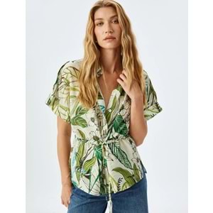 Floral Desenli Beli Bağlama Detaylı Viskon Gömlek 5SAK60114UW - KOTON - YEŞİL - 38