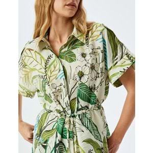 Floral Desenli Beli Bağlama Detaylı Viskon Gömlek 5SAK60114UW - KOTON - YEŞİL - 38