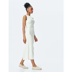 Yuvarlak Yaka Slim Fit Kolsuz Uzun Kalem Elbise 5SAK80064UW - KOTON - BEJ - 40