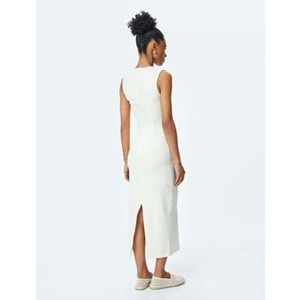 Yuvarlak Yaka Slim Fit Kolsuz Uzun Kalem Elbise 5SAK80064UW - KOTON - BEJ - 40