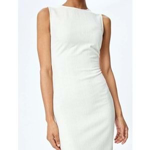 Yuvarlak Yaka Slim Fit Kolsuz Uzun Kalem Elbise 5SAK80064UW - KOTON - BEJ - 40