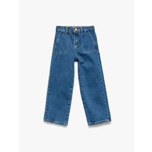 Kız Bebek Pamuklu Cep Detaylı Bol Paça Denim Pantolon 5SMG40014AD - KOTON - İNDİGO - 24-36 AY