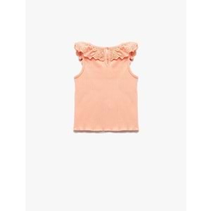 Kız Bebek Pamuklu Brodeli Fırfırlı Bisiklet Yaka Kolsuz Atlet 5SMG30001AK - KOTON - TURUNCU - 18-24 AY