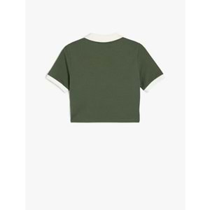 Nakış Detaylı Kısa Kollu Biyeli Polo Yaka Tişört 5SAL10537IK - KOTON - YEŞİL - S