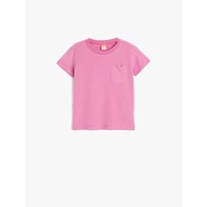 Kız Bebek Pamuklu Bisiklet Yaka Kısa Kollu Cep Detaylı Basic Tişört 5SMG10105AK - KOTON - PEMBE - 9-12 AY