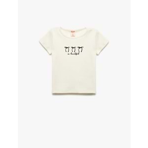 Kız Bebek Bisiklet Yaka Kısa Kollu Pamuklu Kurdele Nakışlı Tişört 5SMG10103AK - KOTON - BEJ - 9-12 AY