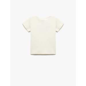 Kız Bebek Bisiklet Yaka Kısa Kollu Pamuklu Kurdele Nakışlı Tişört 5SMG10103AK - KOTON - BEJ - 9-12 AY