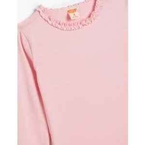 Kız Bebek Basic Tişört Uzun Kollu Fırfır Detaylı Bisiklet Yaka Pamuklu 5SMG10045AK - KOTON - PEMBE - 9-12 AY