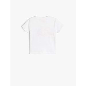 Kız Bebek Flamingo Baskılı Bisiklet Yaka Pamuklu Kısa Kollu Tişört 5SMG10020AK - KOTON - BEYAZ - 12-18 AY