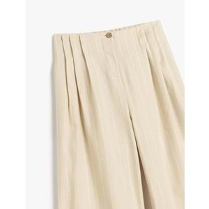 Yüksek Bel Geniş Paça Pamuklu Çizgili Pantolon 5SKG40110AW - KOTON - BEJ ÇİZGİLİ - 7-8 YAŞ