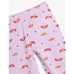 Gökkuşağı Desenli Beli Lastikli Tayt 5SKG40150AK - KOTON - LİLA - 9-10 YAŞ