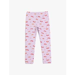 Gökkuşağı Desenli Beli Lastikli Tayt 5SKG40150AK - KOTON - LİLA - 9-10 YAŞ