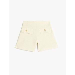 Düğme Detaylı Yırtmaçlı Tüvit Şort 5SKG40153AK - KOTON - EKRU - 13-14 YAŞ