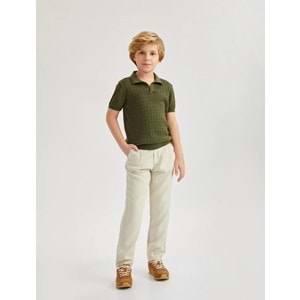 Erkek Çocuk Pamuklu Kısa Kollu Basic Triko Polo Yaka Tişört 5SKB90005TT - KOTON - HAKİ - 7-8 YAŞ