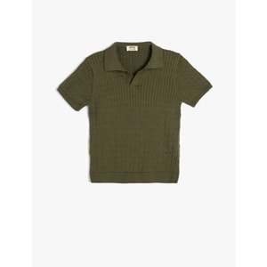 Erkek Çocuk Pamuklu Kısa Kollu Basic Triko Polo Yaka Tişört 5SKB90005TT - KOTON - HAKİ - 7-8 YAŞ