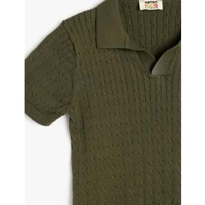 Erkek Çocuk Pamuklu Kısa Kollu Basic Triko Polo Yaka Tişört 5SKB90005TT - KOTON - HAKİ - 7-8 YAŞ