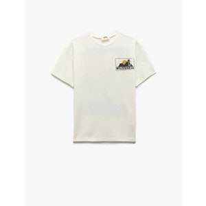 Erkek Çocuk Pamuklu Bisiklet Yaka Baskılı Kısa Kollu Tişört 5SKB10084TK - KOTON - EKRU - 6-7 YAŞ