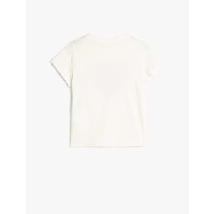 Kız Çocuk Tişört Pullu Payetli Kalpli Bisiklet Yaka Pamuklu 5SKG10076AK - KOTON - EKRU - 4-5 YAŞ