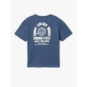 Erkek Çocuk Pamuklu Kısa Kollu Bisiklet Yaka Slogan Baskılı Oversize Tişört 5SKB10095TK - KOTON - MAVİ - 7-8 YAŞ