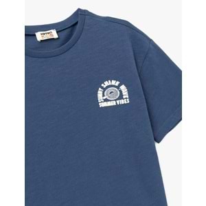 Erkek Çocuk Pamuklu Kısa Kollu Bisiklet Yaka Slogan Baskılı Oversize Tişört 5SKB10095TK - KOTON - MAVİ - 7-8 YAŞ
