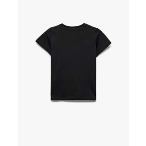 Kız Çocuk Pamuklu Kısa Kollu Bisiklet Yaka Kalp Baskılı Tişört -KOTON- SİYAH - 4-5 YAŞ