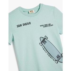 Erkek Çocuk Kaykay Baskılı Tişört Kısa Kollu Bisiklet Yaka Pamuklu 5SKB10143TK - KOTON - YEŞİL - 7-8 YAŞ