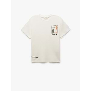 Erkek Çocuk Pamuklu Nakış Detaylı Bisiklet Yaka Kısa Kollu Tişört 5SKB10225TK - KOTON - EKRU - 4-5 YAŞ