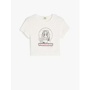 Kız Çocuk Anime Baskılı Kısa Kollu Bisiklet Yaka Pamuklu Tişört - KOTON - EKRU - 4-5 YAŞ