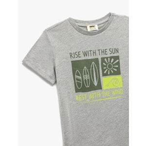 Erkek Çocuk Baskılı Kısa Kollu Yuvarlak Yaka Pamuklu Tişört 5SKB10560TK - KOTON - GRİ - 11-12 YAŞ