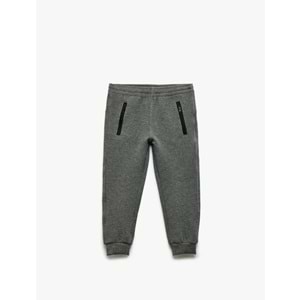 Erkek Çocuk Fermuar Detaylı Beli Lastikli Jogger Eşofman Altı 5SKB40109TK - KOTON - GRİ - 5-6 YAŞ