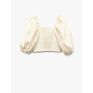 Balon Kollu Büzgü Detaylı Crop Bluz 5SKG60035AW - KOTON - SARI - 5-6 YAŞ