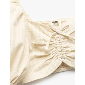 Balon Kollu Büzgü Detaylı Crop Bluz 5SKG60035AW - KOTON - SARI - 5-6 YAŞ