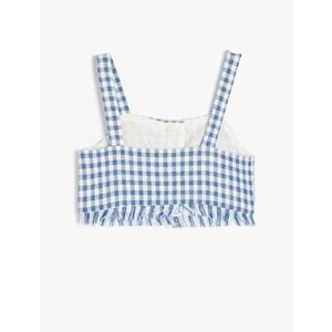 Kız Çocuk Kare Yaka Ekose Desenli Tüvit Crop Bluz 5SKG60036AW - KOTON - LACİVERT EKOSELİ - 13-14 YAŞ