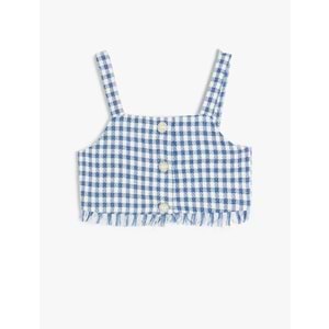 Kız Çocuk Kare Yaka Ekose Desenli Tüvit Crop Bluz 5SKG60036AW - KOTON - LACİVERT EKOSELİ - 13-14 YAŞ