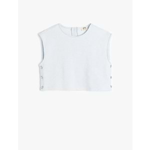 Düğme Detaylı Kolsuz Bisiklet Yaka Crop Bluz 5SKG60042AK - KOTON - MAVİ - 13-14 YAŞ