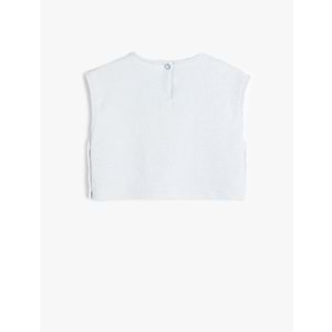 Düğme Detaylı Kolsuz Bisiklet Yaka Crop Bluz 5SKG60042AK - KOTON - MAVİ - 13-14 YAŞ