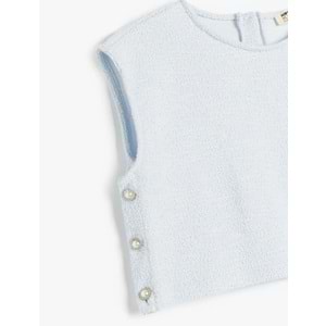 Düğme Detaylı Kolsuz Bisiklet Yaka Crop Bluz 5SKG60042AK - KOTON - MAVİ - 13-14 YAŞ