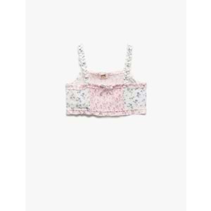 Kız Çocuk Kare Yaka Kurdele Detaylı Gipeli Viskon Crop Bluz 5SKG60068AW - KOTON - LİLA DESENLİ - 5-6 YAŞ