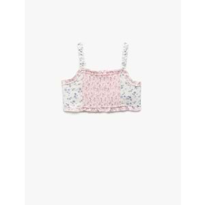 Kız Çocuk Kare Yaka Kurdele Detaylı Gipeli Viskon Crop Bluz 5SKG60068AW - KOTON - LİLA DESENLİ - 5-6 YAŞ